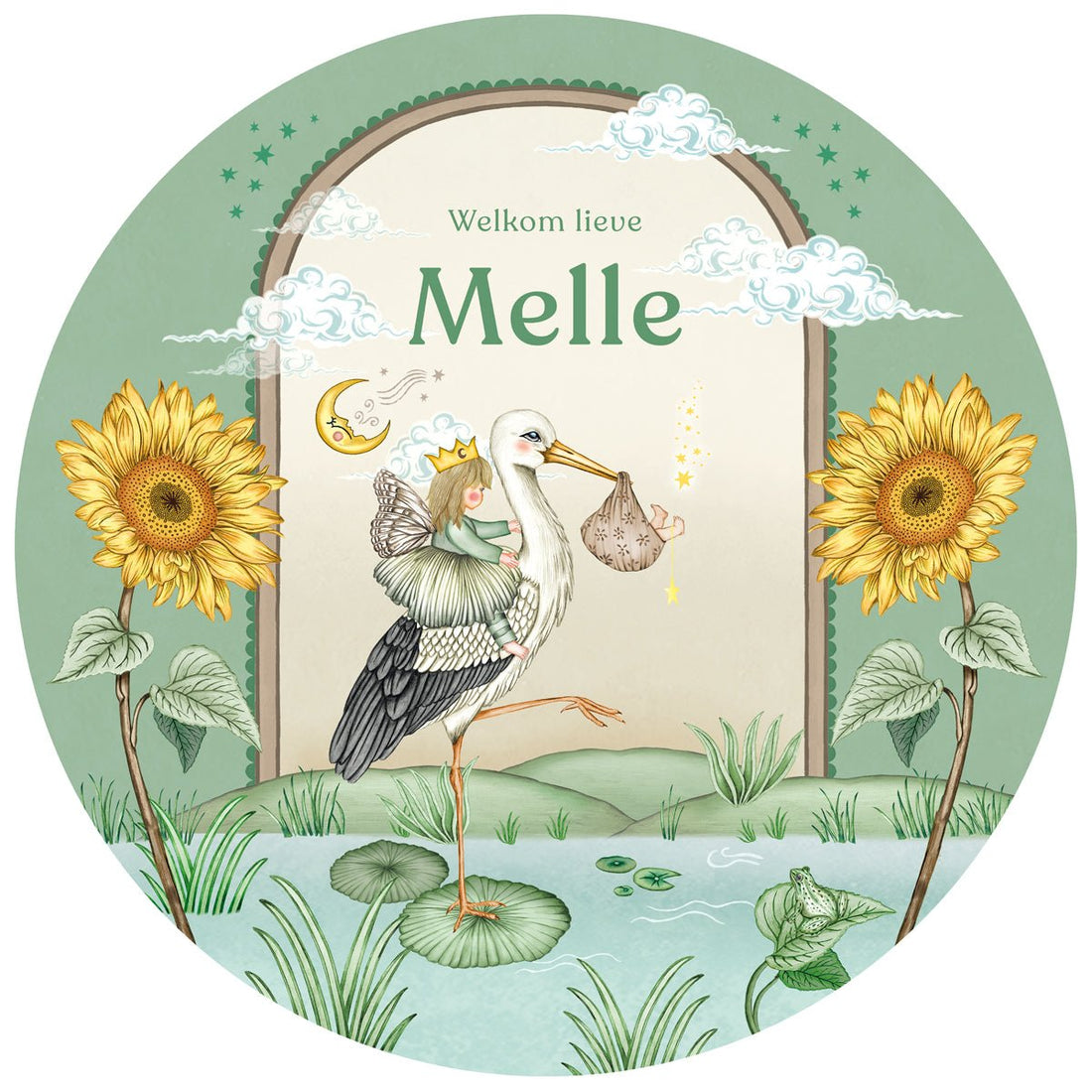 Tuinbord Stork &amp; Baby Sister - Story of July