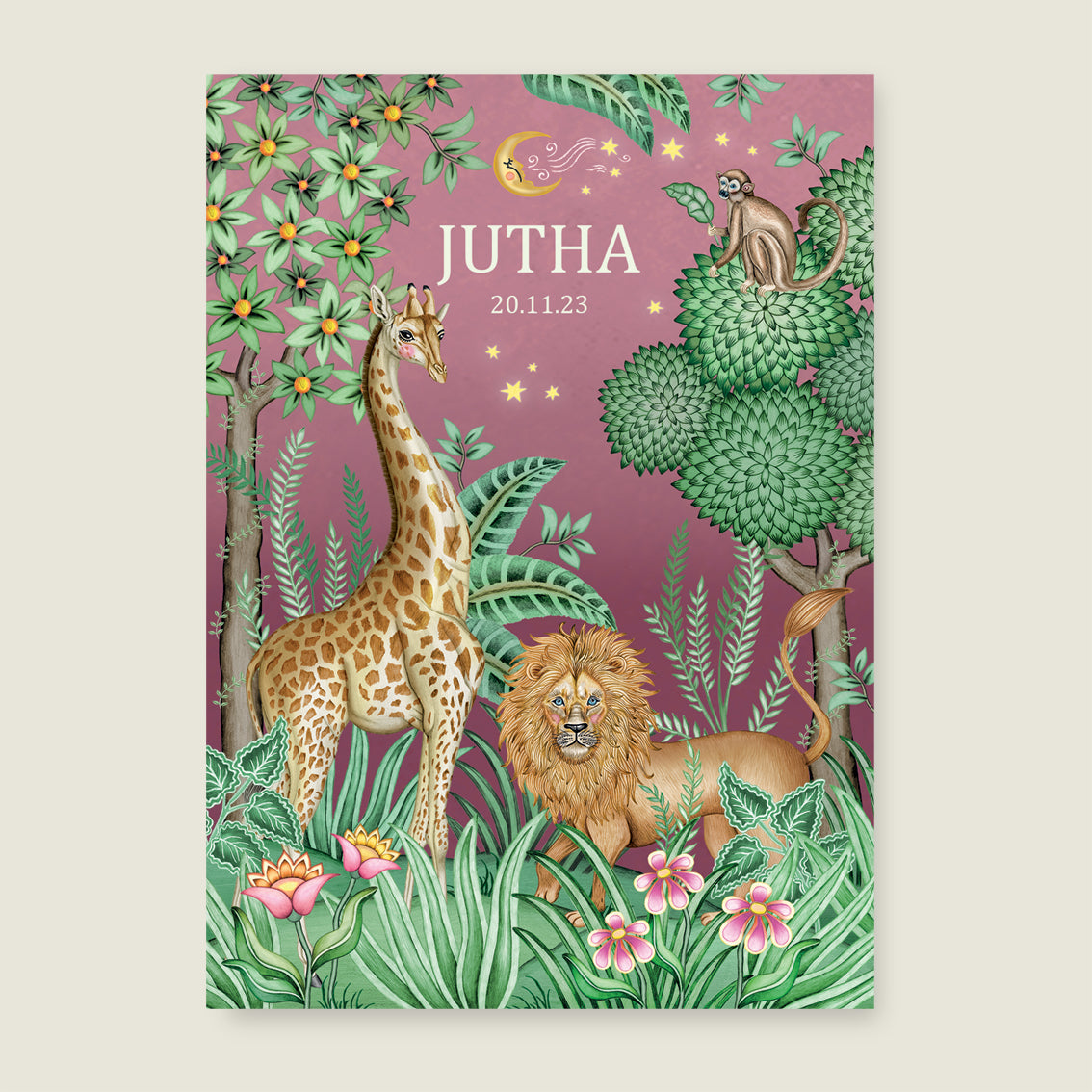 Print Lion and the giraffe pink