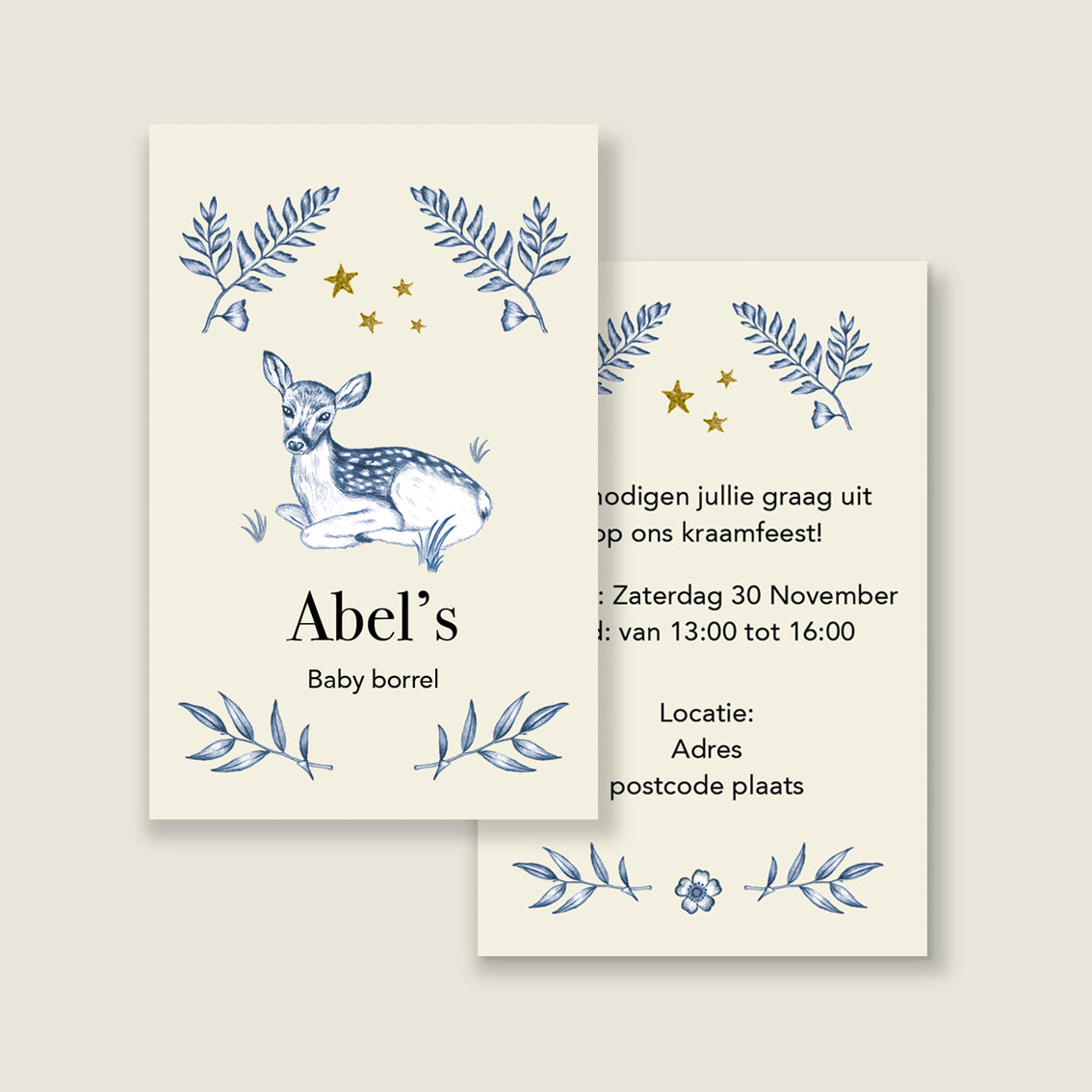 Baby shower card Oh deer blue