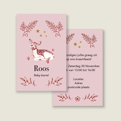 Baby shower card Oh deer pink