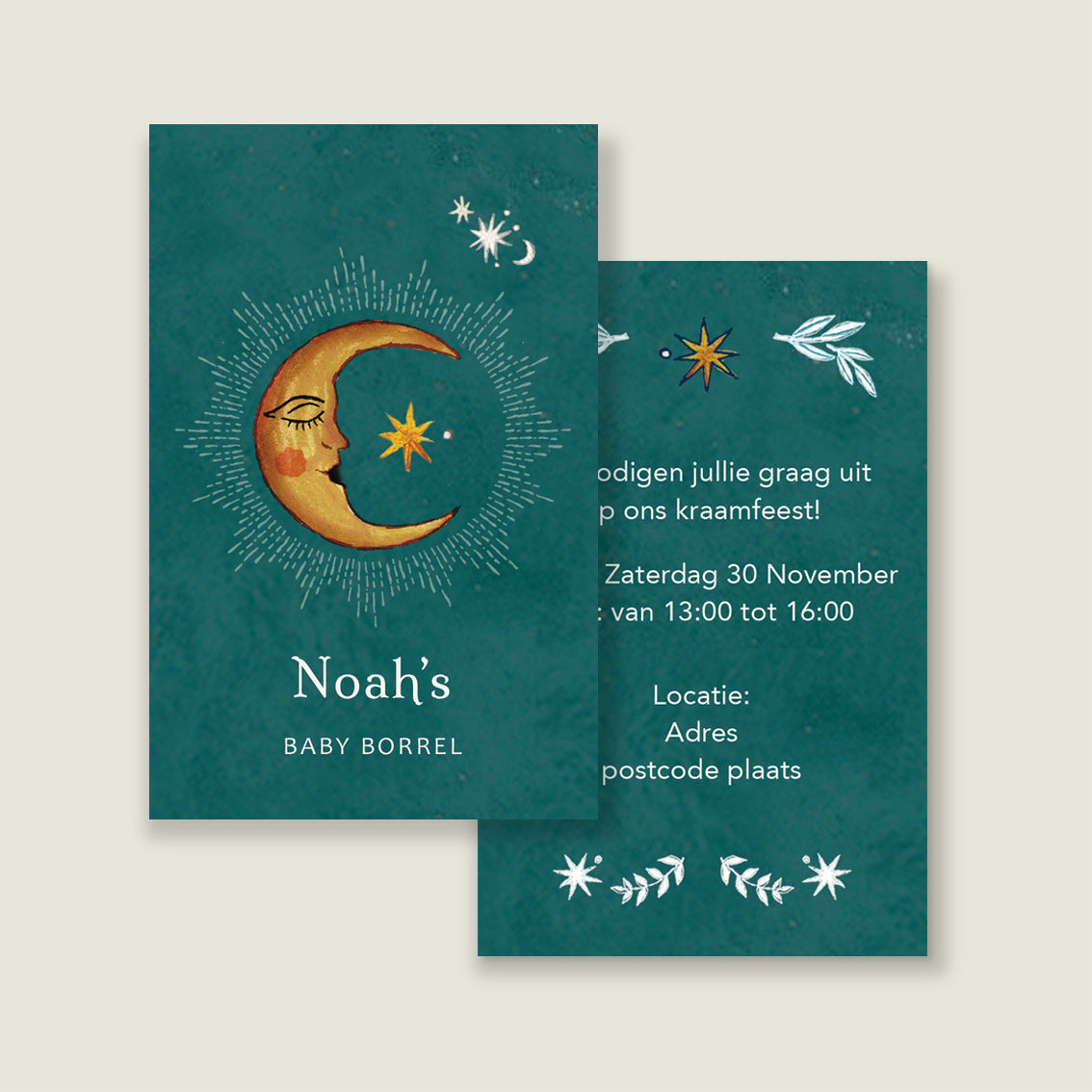 Kraamfeestkaart Moon darkgreen