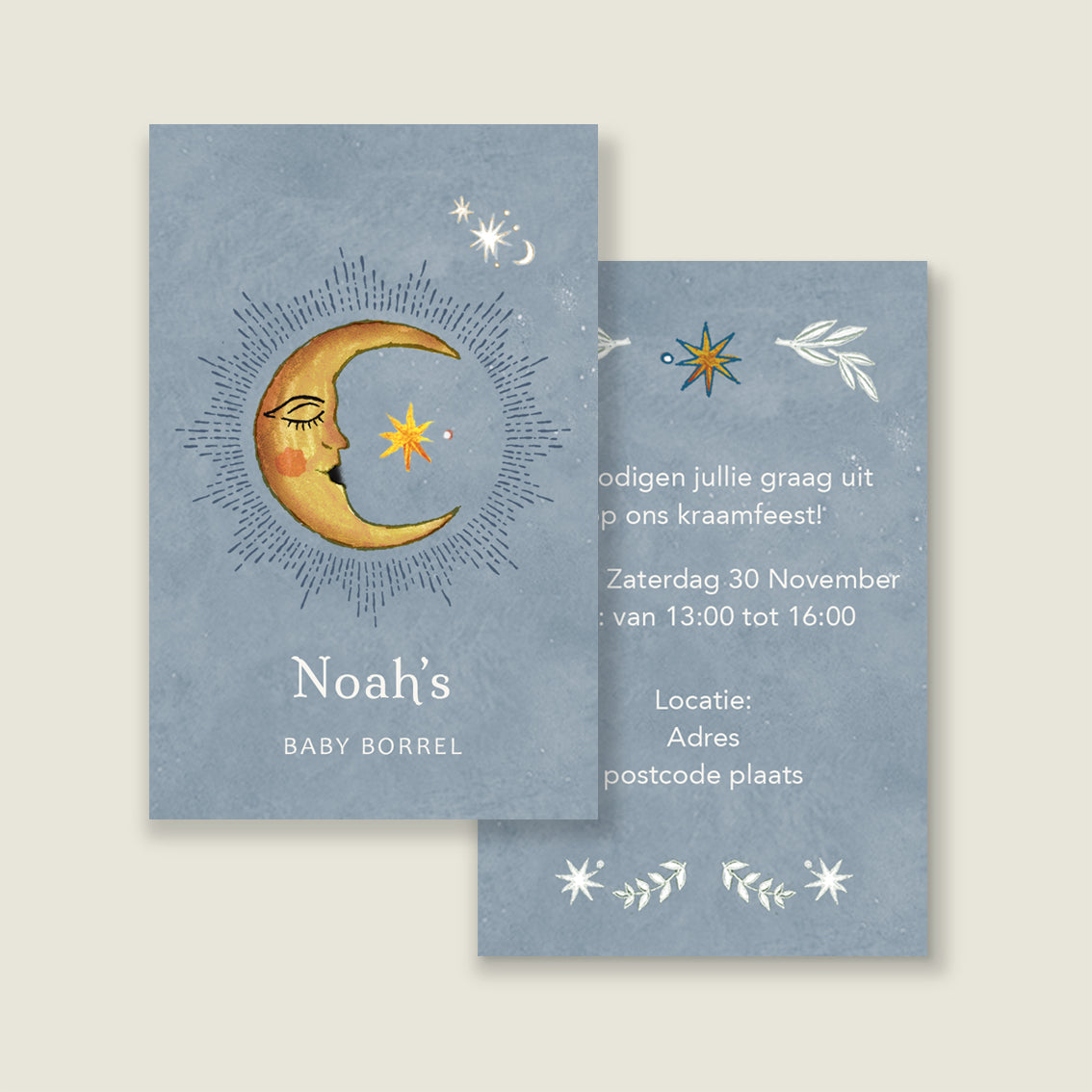 Maternity party card Moon lightblue