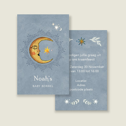 Schwangerschaftspartykarte Mond hellblau