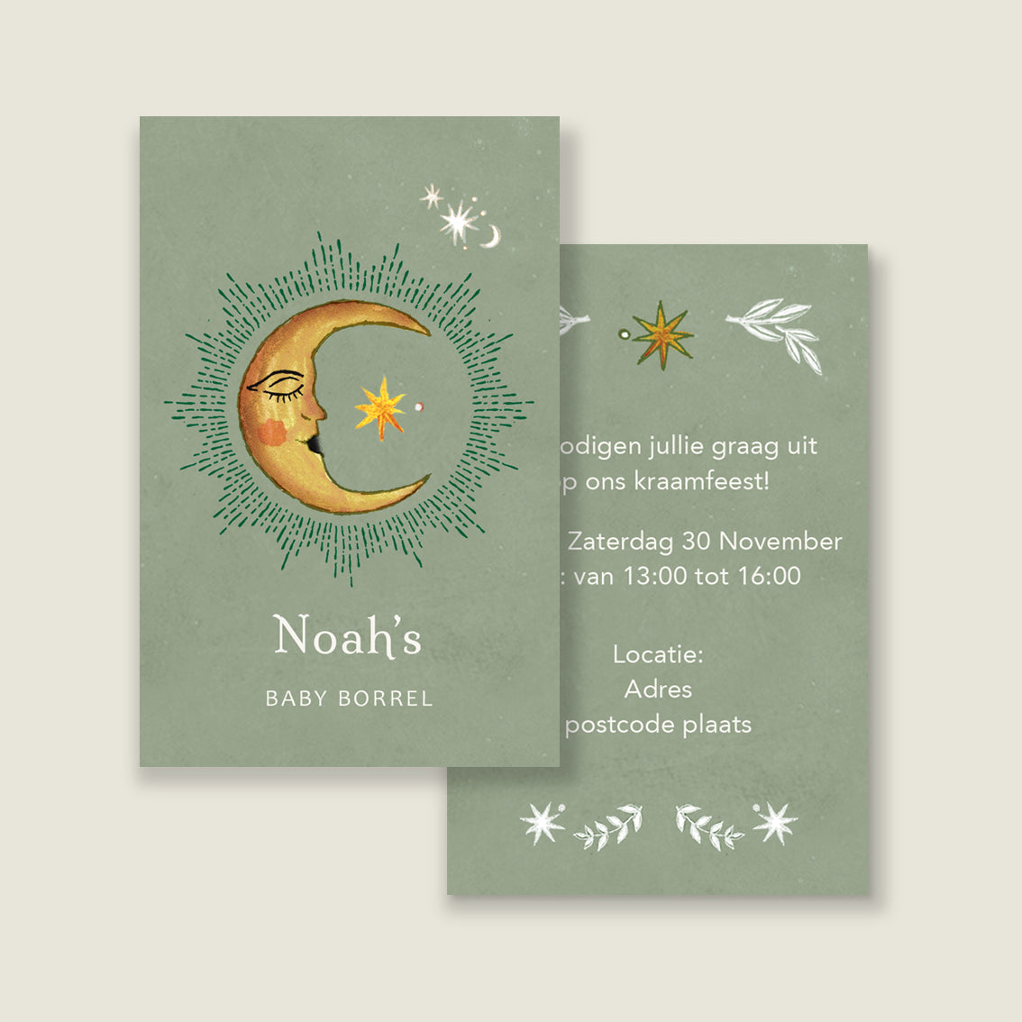 Kraamfeestkaart Moon lightgreen