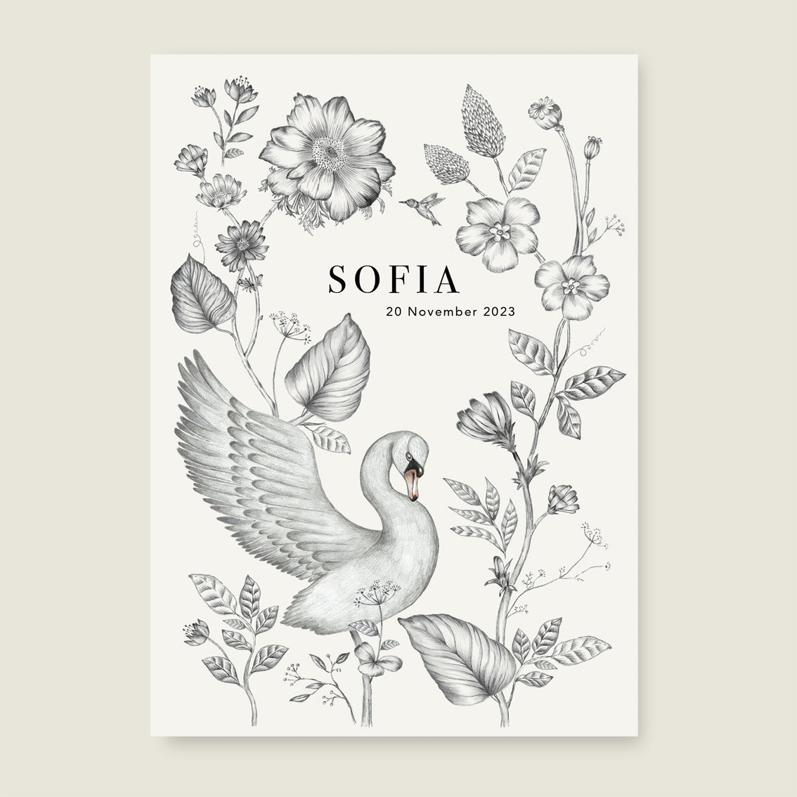Print Swan Flowers Offwhite