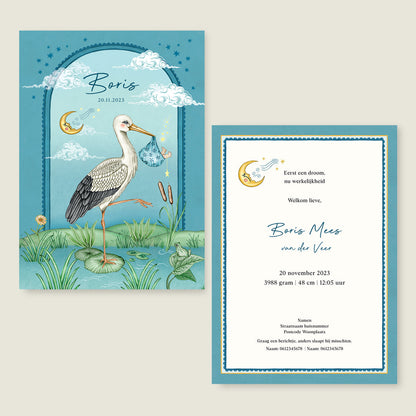 Print Stork and baby Blue