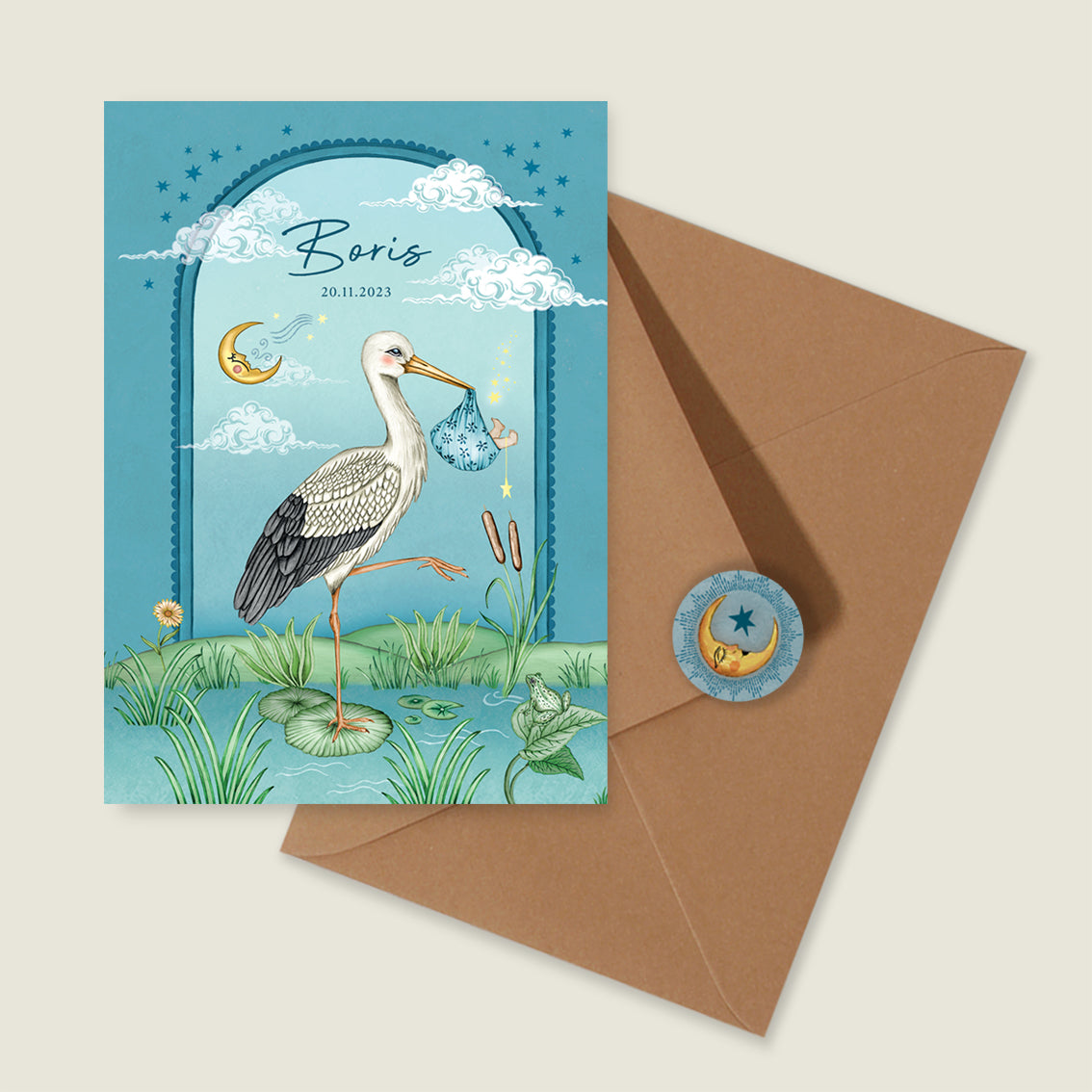 Stork and baby Blue
