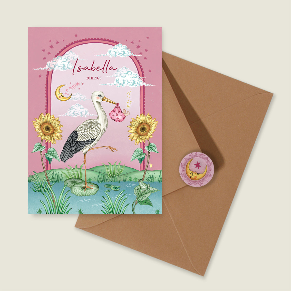 Stork and baby Pink