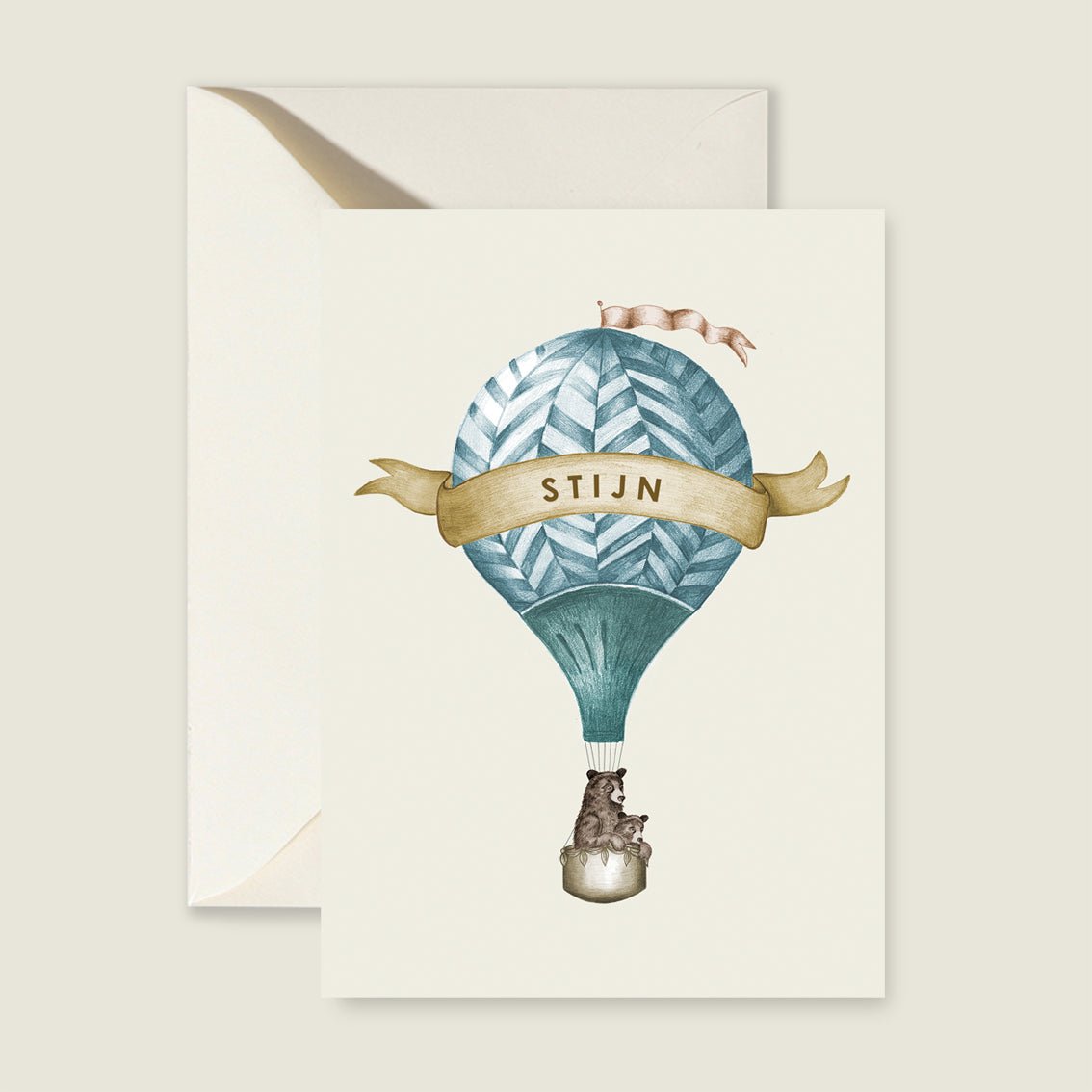 Geboortekaartje Bear Balloon Blue - Story of July