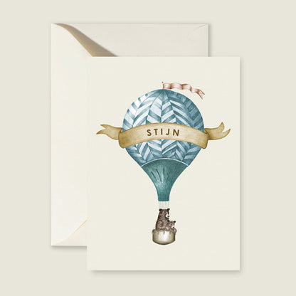 Geboortekaartje Bear Balloon Blue - Story of July