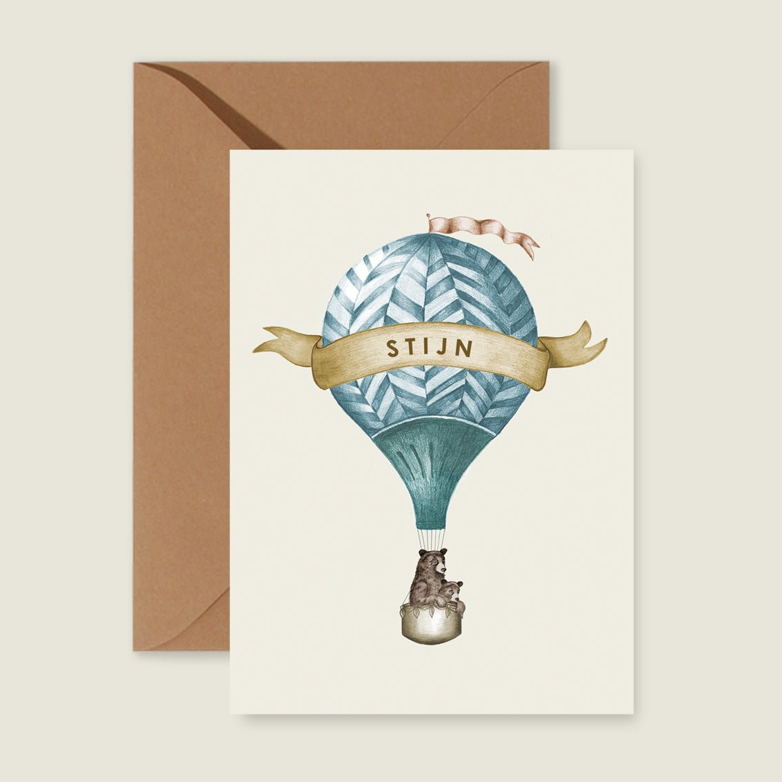 Geboortekaartje Bear Balloon Blue - Story of July