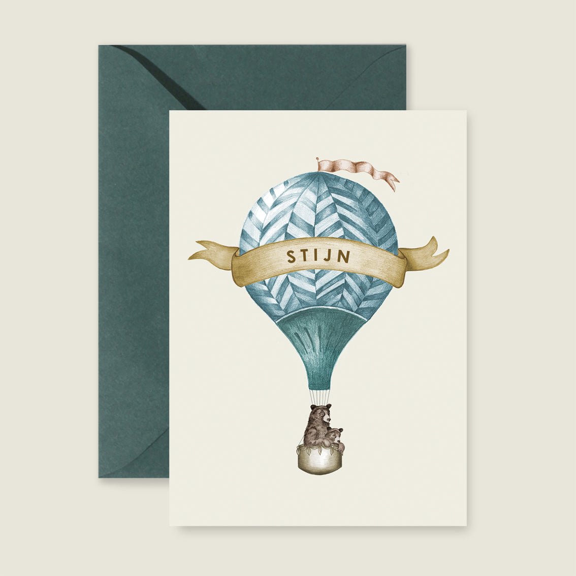 Geboortekaartje Bear Balloon Blue - Story of July