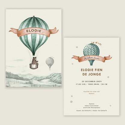 Geboortekaartje Bear Balloon Green - Story of July