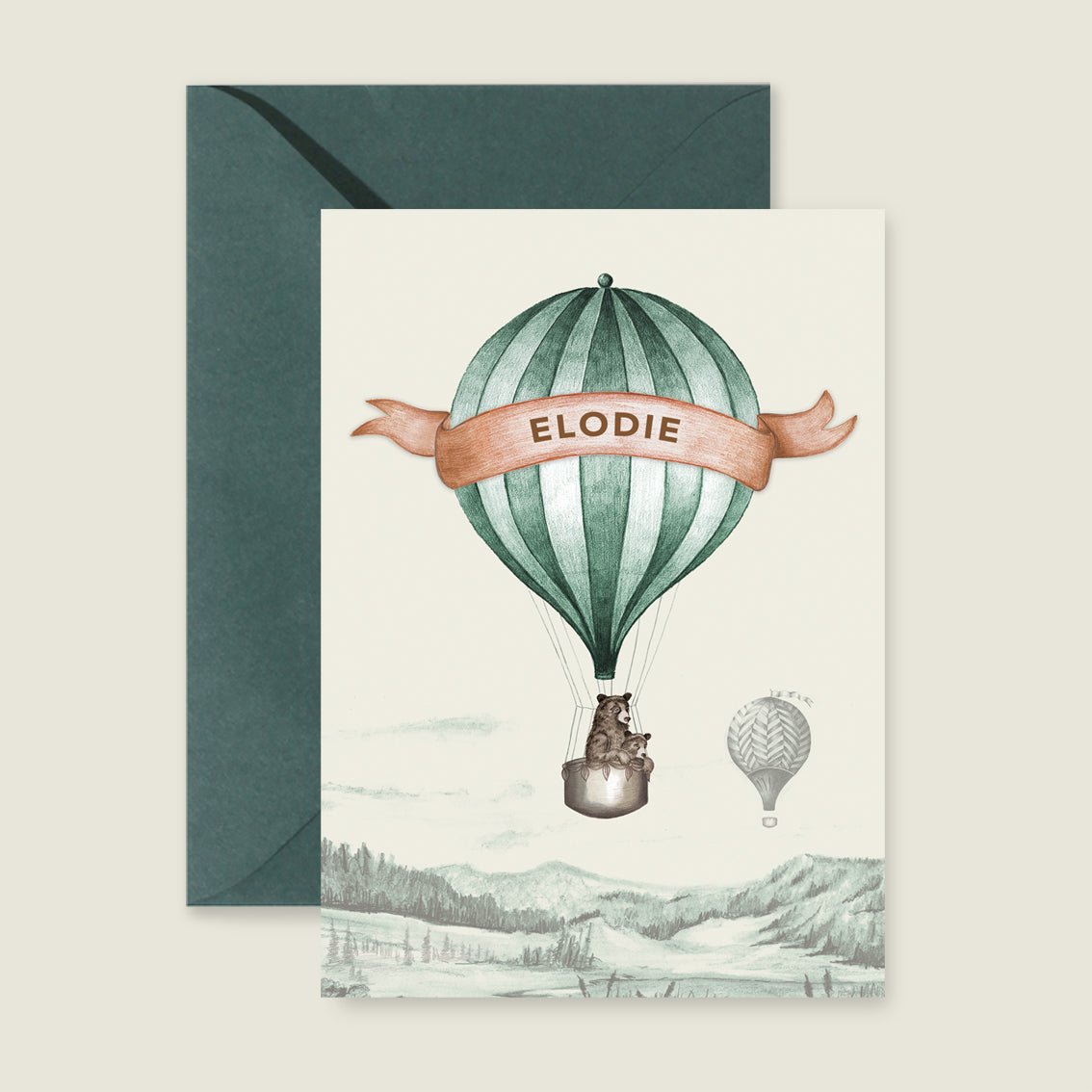 Geboortekaartje Bear Balloon Green - Story of July