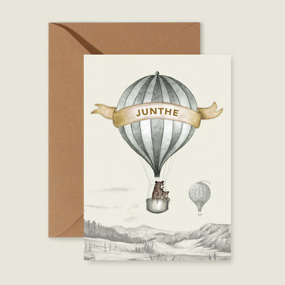 Geboortekaartje Bear Balloon Grey - Story of July