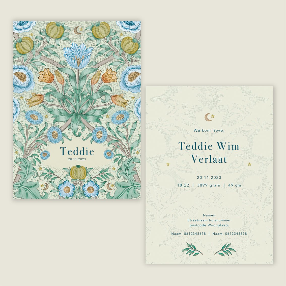 Geboortekaartje Blooming Flowers Blue - Story of July