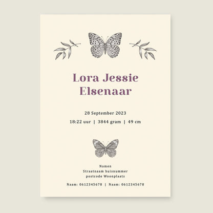 Geboortekaartje Butterfly - Story of July
