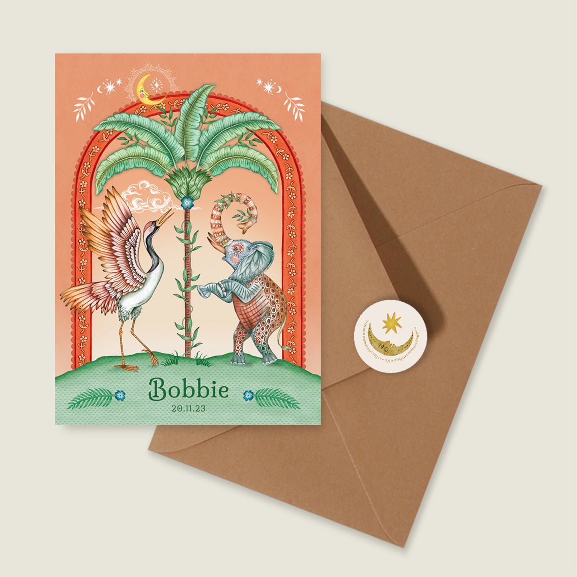 Geboortekaartje Crane Bird And The Elephant Terra - Story of July