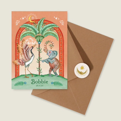 Geboortekaartje Crane Bird And The Elephant Terra - Story of July