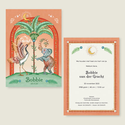 Geboortekaartje Crane Bird And The Elephant Terra - Story of July