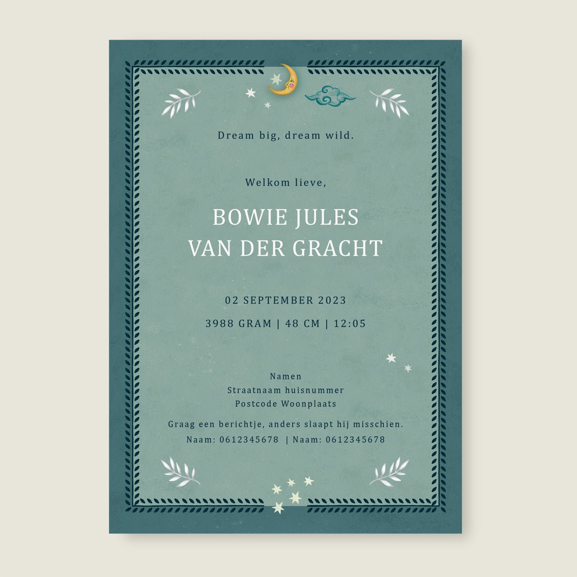 Geboortekaartje Crane Bird Blue - Story of July