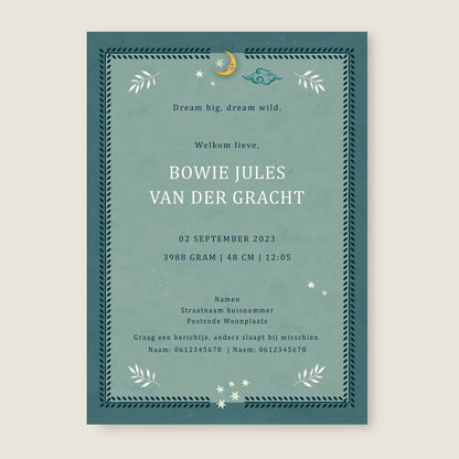 Geboortekaartje Crane Bird Blue - Story of July