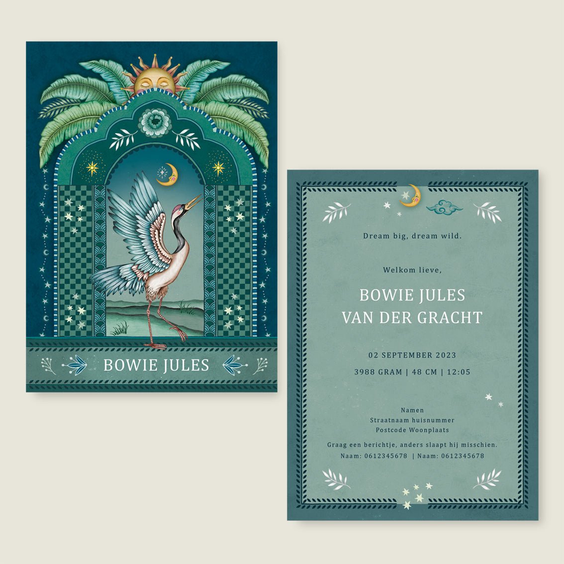 Geboortekaartje Crane Bird Blue - Story of July