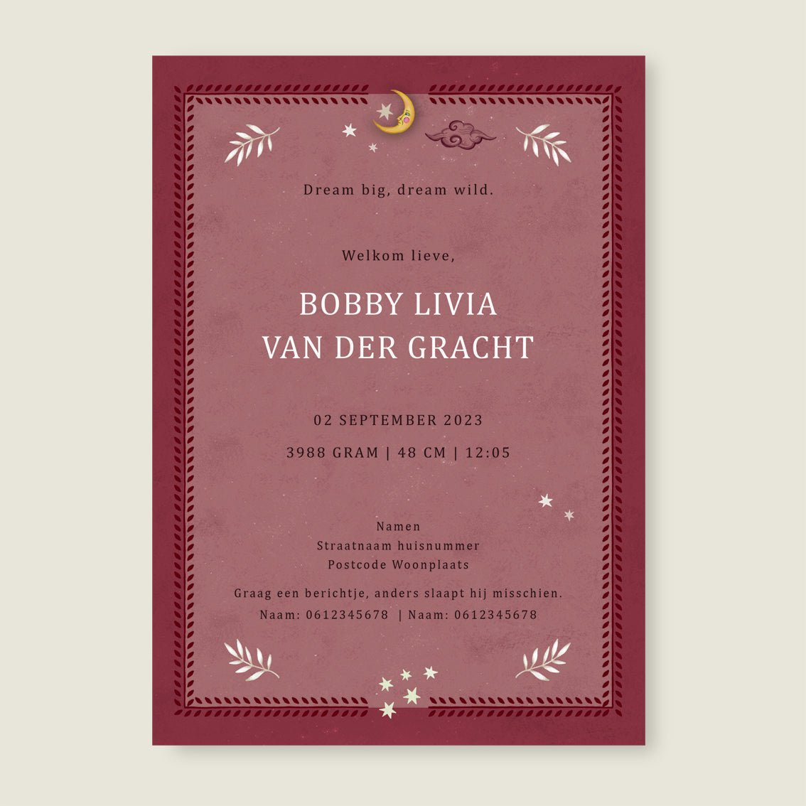 Geboortekaartje Crane Bird Red - Story of July