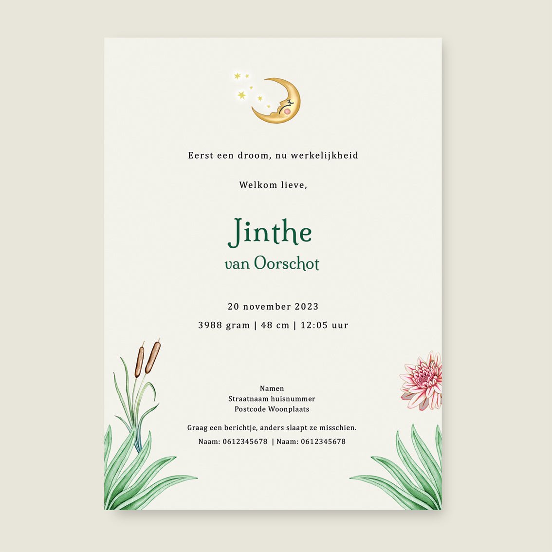 Geboortekaartje Deer Family Green - Story of July