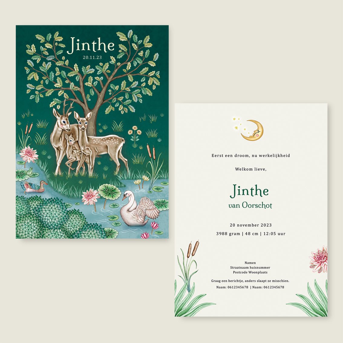 Geboortekaartje Deer Family Green - Story of July