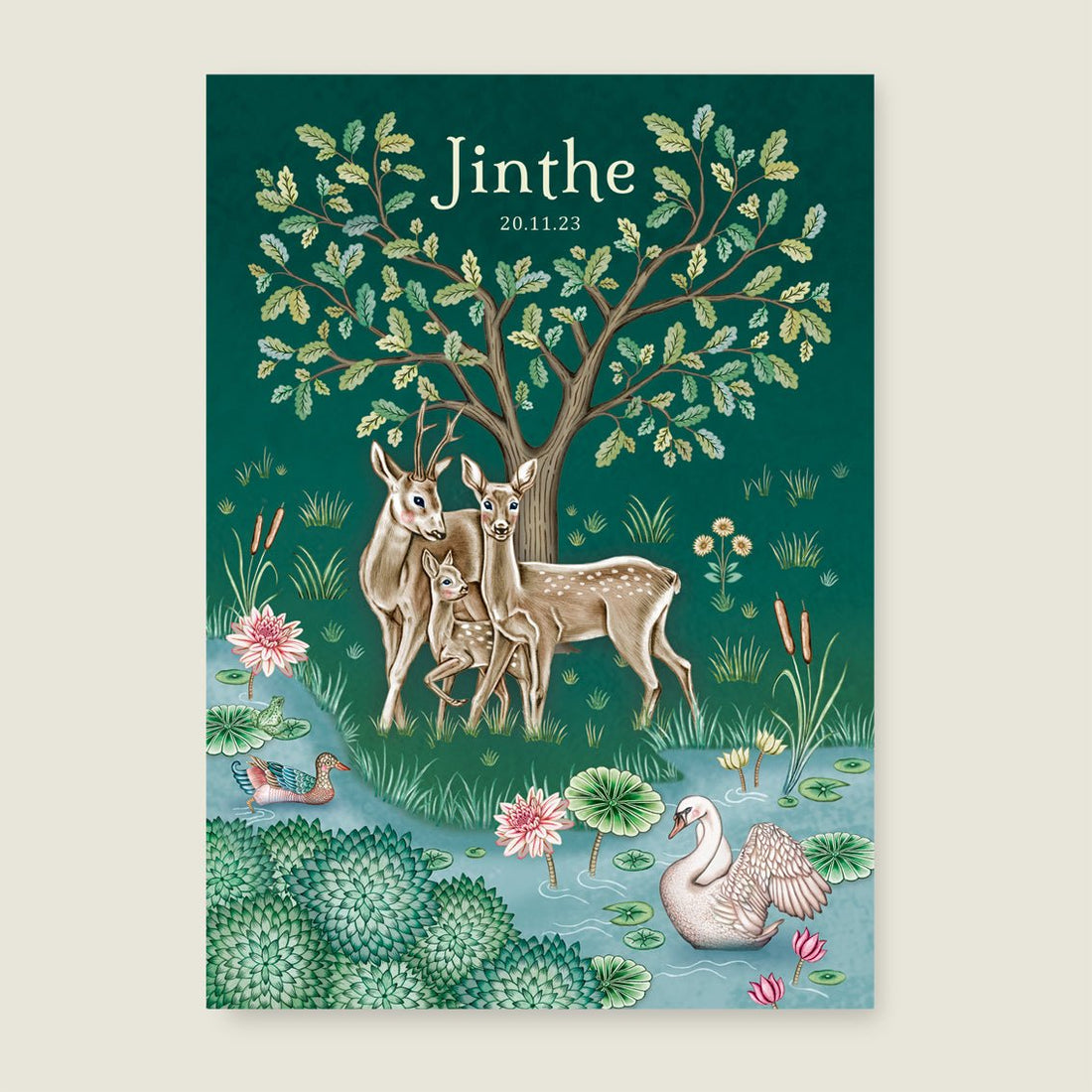 Geboortekaartje Deer Family Green - Story of July