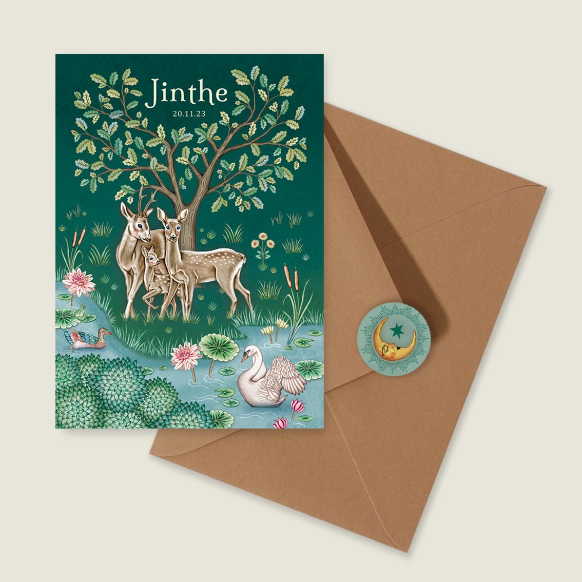 Geboortekaartje Deer Family Green - Story of July