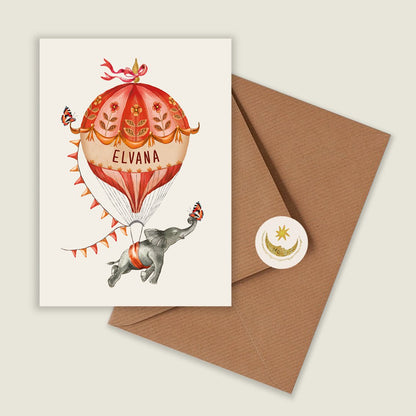 Geboortekaartje Elephant Balloon Orange - Story of July