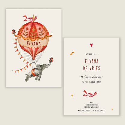 Geboortekaartje Elephant Balloon Orange - Story of July