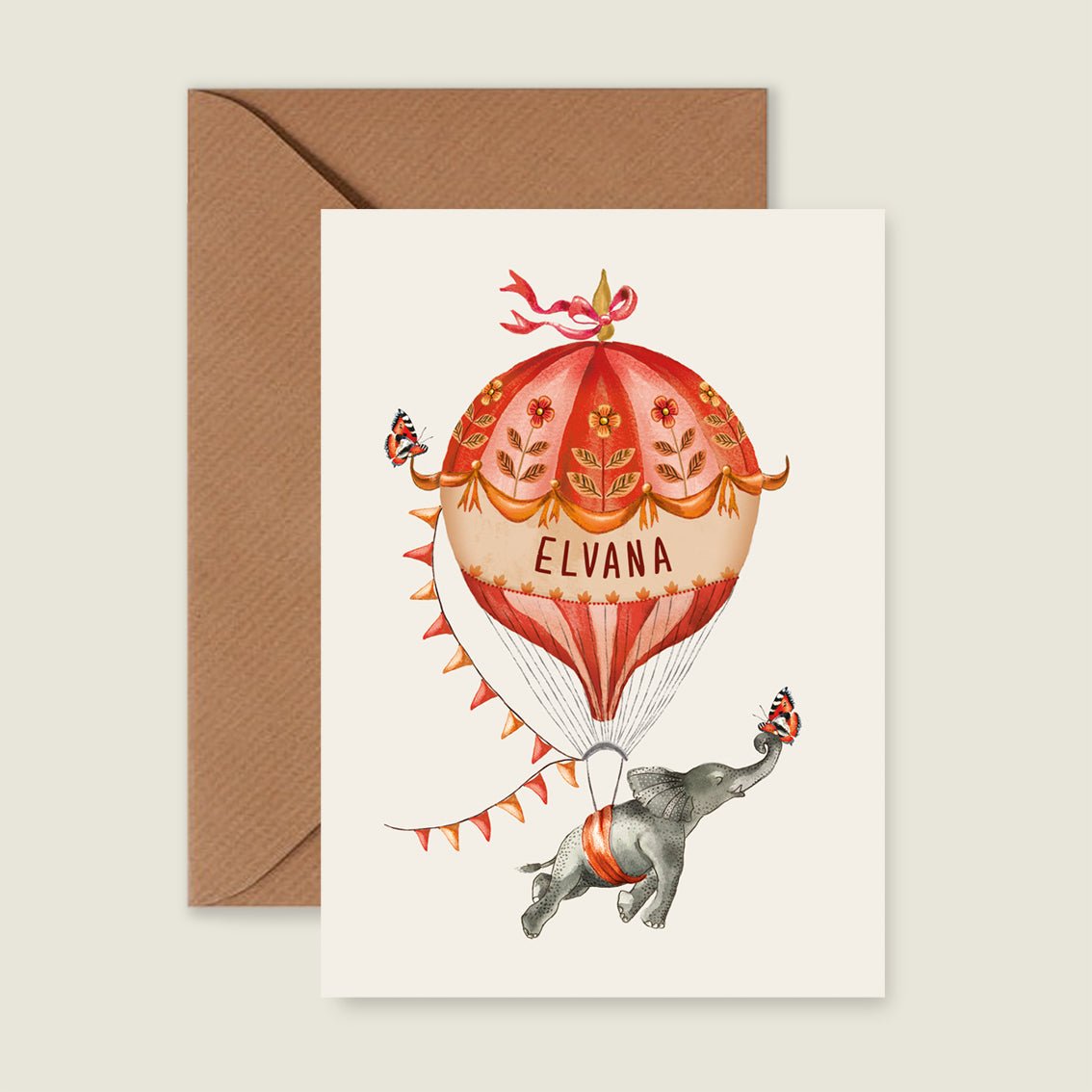 Geboortekaartje Elephant Balloon Orange - Story of July