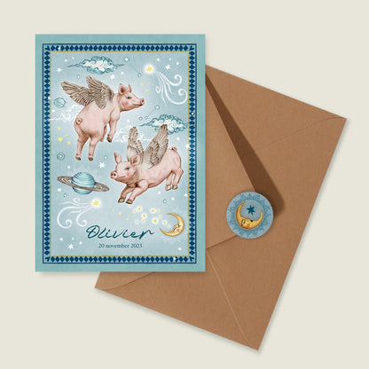 Geboortekaartje Flying Pigs - Story of July