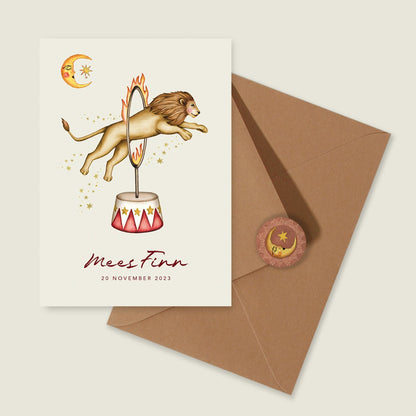 Geboortekaartje Jumping Lion - Story of July