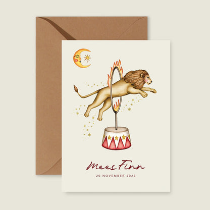 Geboortekaartje Jumping Lion - Story of July