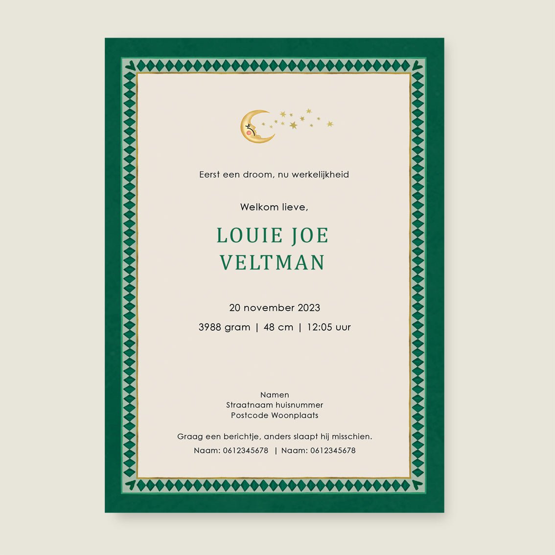 Geboortekaartje Lion And The Giraffe Green - Story of July