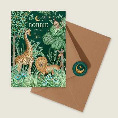 Geboortekaartje Lion And The Giraffe Green - Story of July
