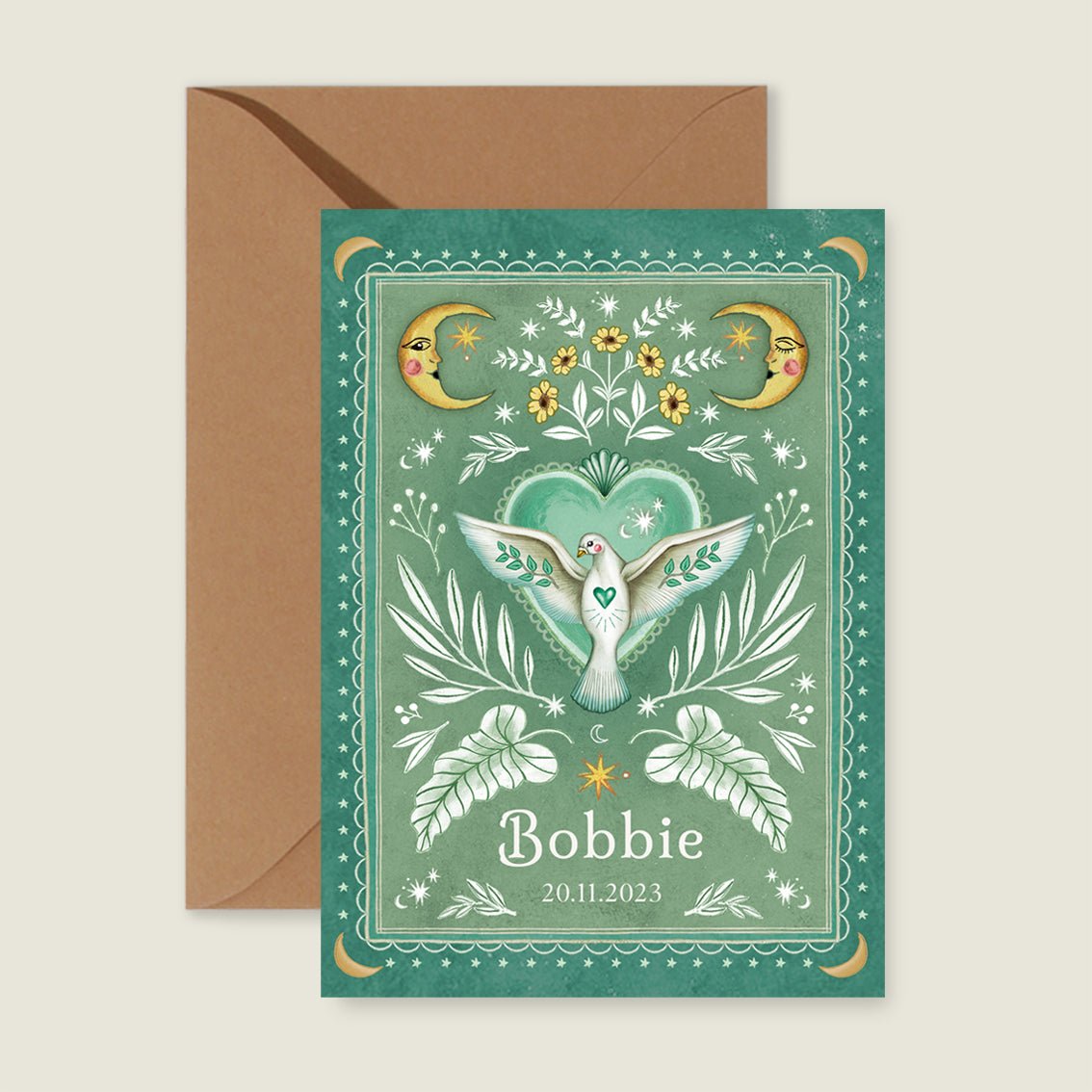 Geboortekaartje Love Dove Green - Story of July