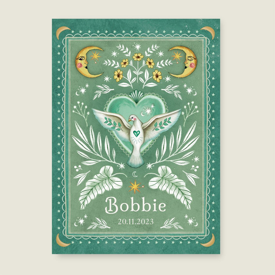 Geboortekaartje Love Dove Green - Story of July