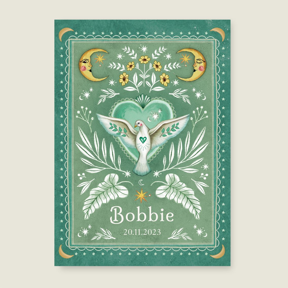 Geboortekaartje Love Dove Green - Story of July