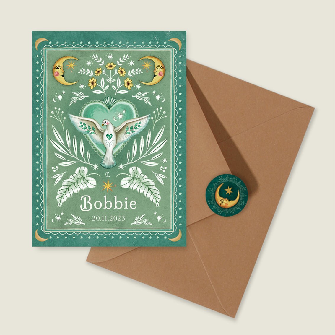 Geboortekaartje Love Dove Green - Story of July