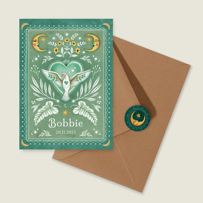 Geboortekaartje Love Dove Green - Story of July