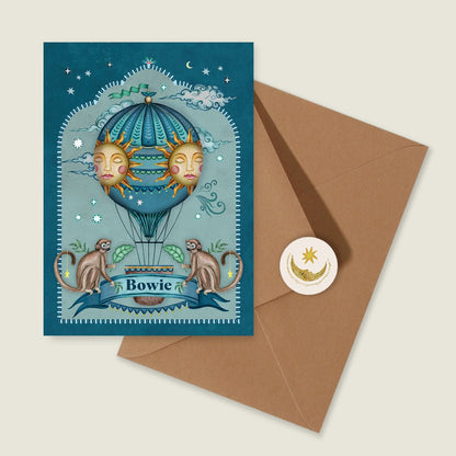 Geboortekaartje Monkey Balloon Blue - Story of July