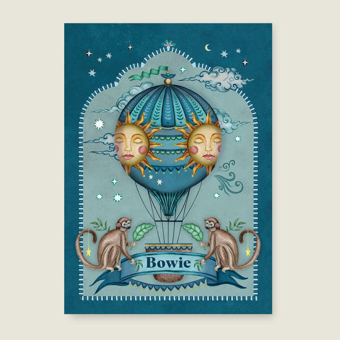 Geboortekaartje Monkey Balloon Blue - Story of July