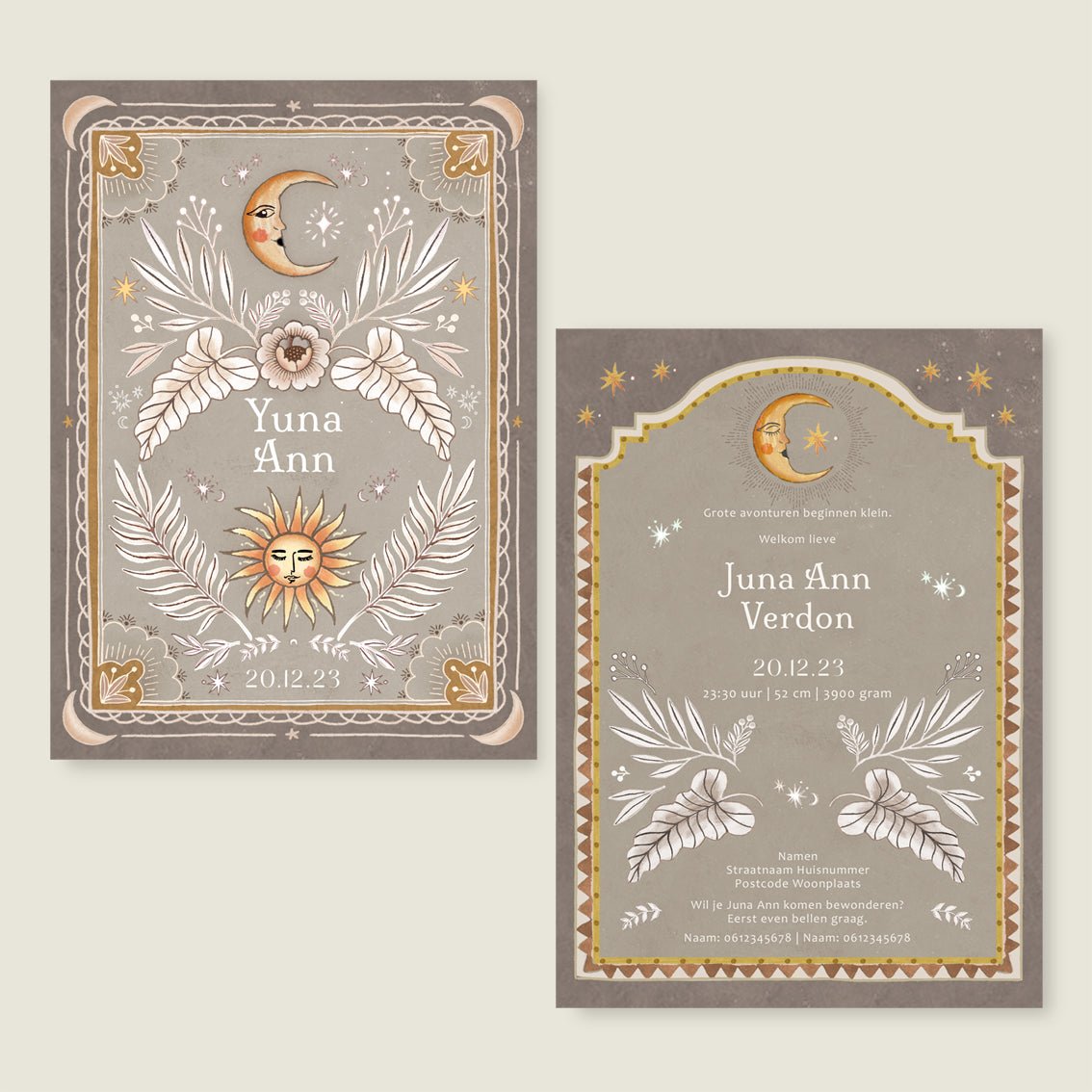 Geboortekaartje Moonchild Khaki - Story of July