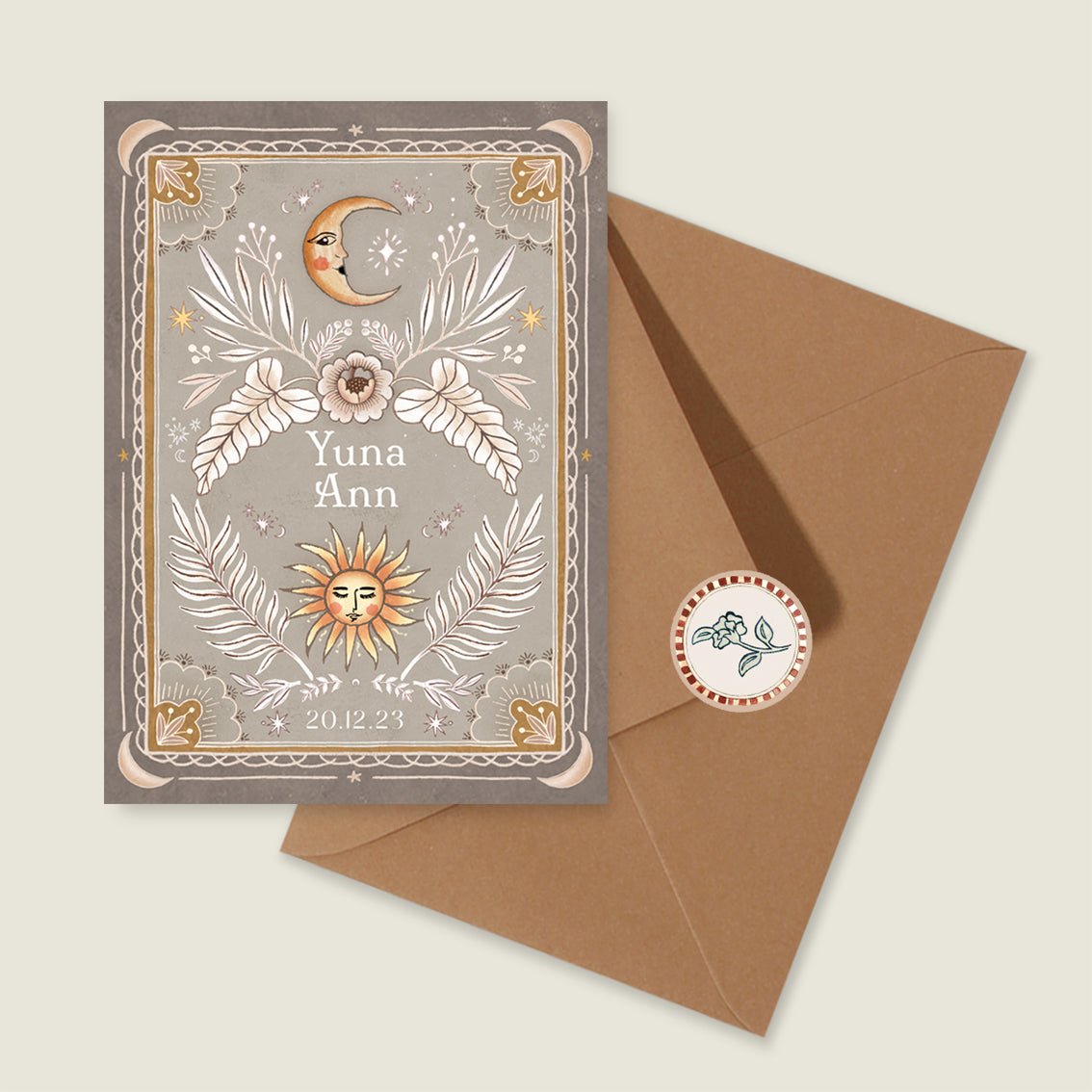 Geboortekaartje Moonchild Khaki - Story of July