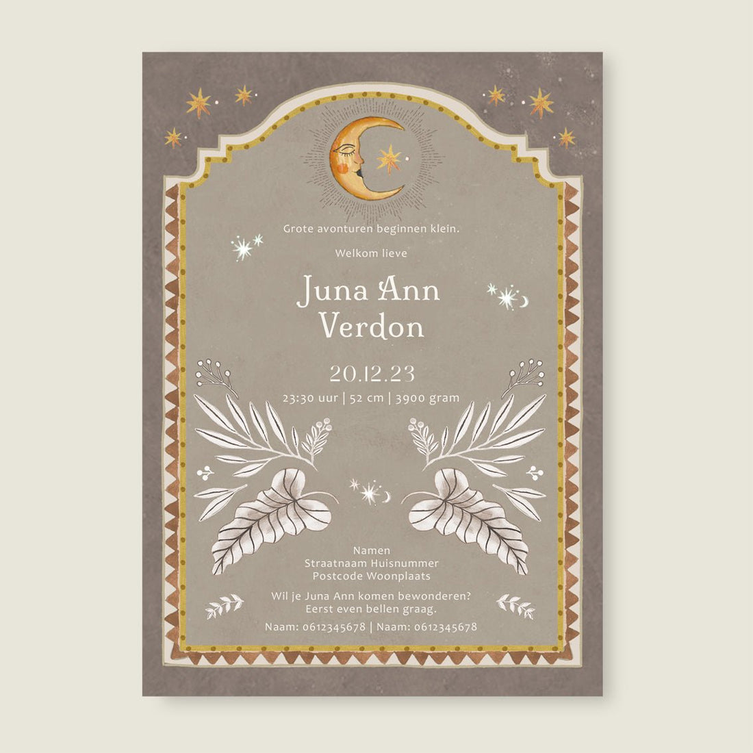 Geboortekaartje Moonchild Khaki - Story of July